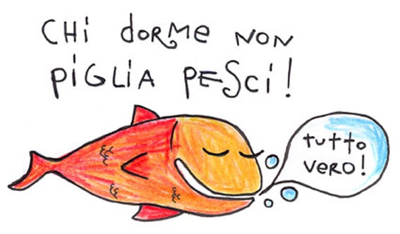 Chi dorme non piglia pesci! (tutto vero!) #fish #illustration #art of Elena Mirandola.jpe