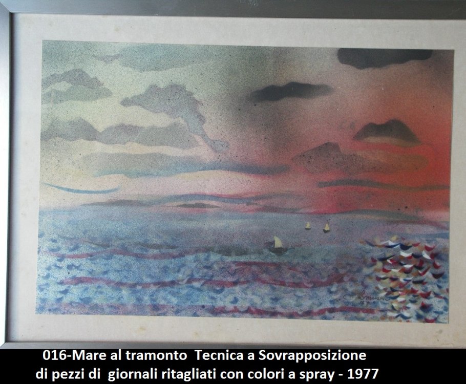 016-Mare al tramonto - Tecnica a Sovrapposizione di pezzi di giornali ritagliati con colori a spray - 1977.jpg