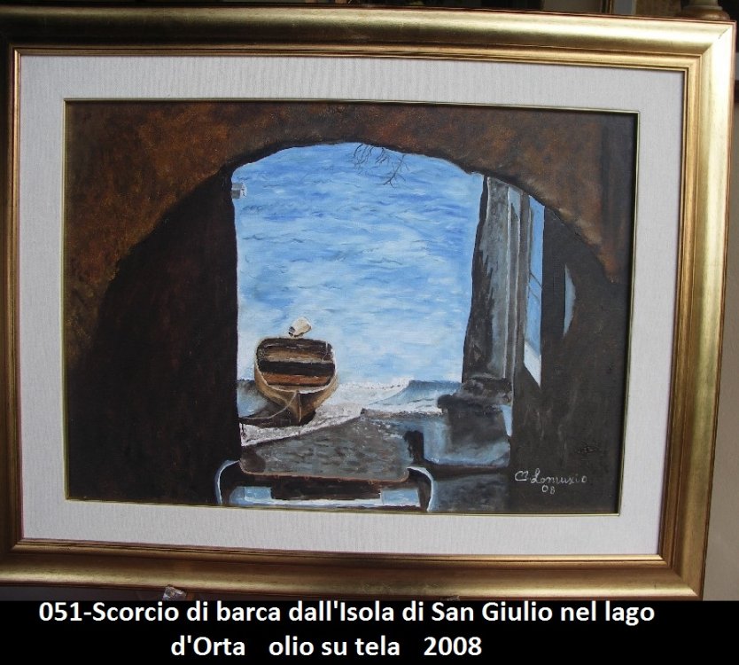 051-Scorcio di barca dall'Isola di San Giulio nel lago d'Orta - olio su tela - 2008.JPG