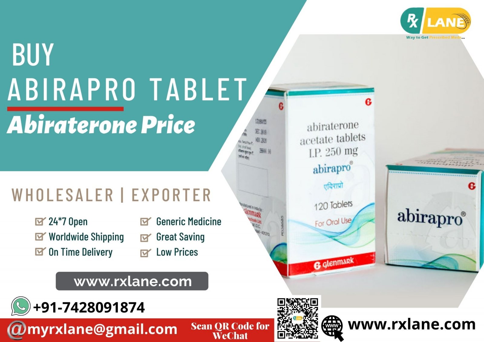 Buy Abiraterone Abirapro Tablet at Lower Cost | Generic Zytiga Exporter in USA Philippines China