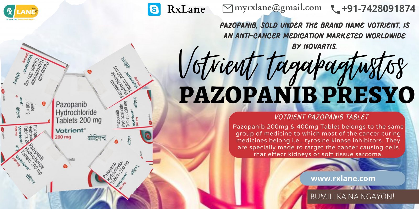 Buy Pazopanib Tablet Online at Wholesale Price | Votrient Supplier Philippines Thailand