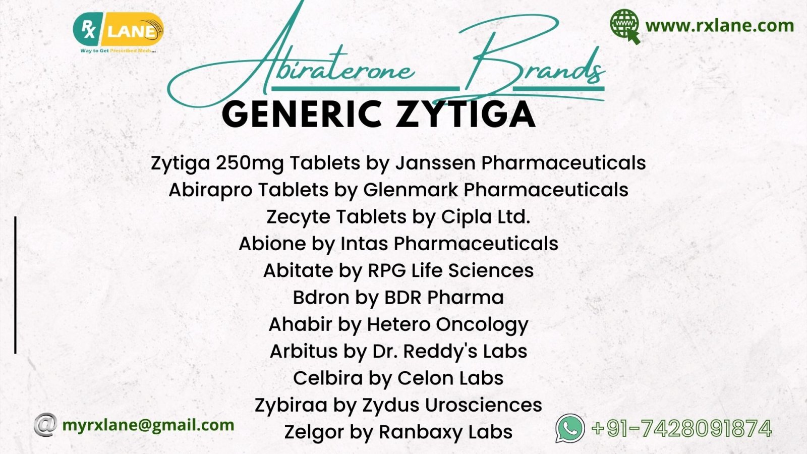 Abiraterone Tablet Wholesale Supplier Thailand | Generic Zytiga Price Philippines